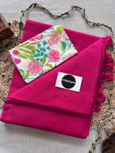 Pink Handloom Khadi Cotton Saree With Flower  Print Blouse